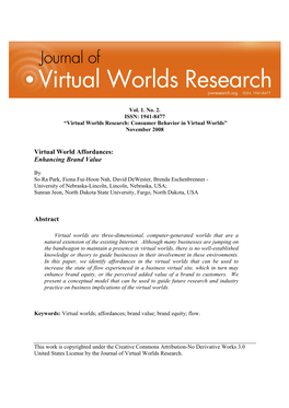 Virtual World Affordances: Enhancing Brand Value Abstract