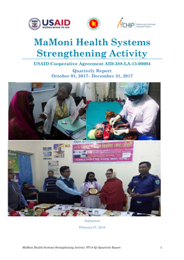 Mamoni Health Systems Strengthening Activity USAID Cooperative Agreement AID-388-LA-13-00004 Quarterly Report October 01, 2017– December 31, 2017