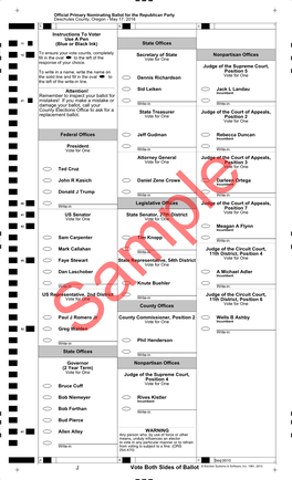 Ballot for the Republican Party Deschutes County, Oregon - May 17, 2016