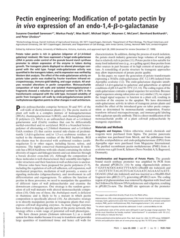 Modification of Potato Pectin by in Vivo Expression of an Endo-1,4-ß-D