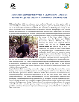 Malayan Sun Bear Recorded in Video in South Rakhine State: Steps Towards the Updated Checklist of the Mammals of Rakhine State