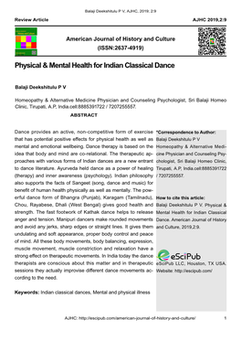 Physical & Mental Health for Indian Classical Dance