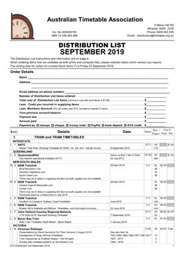SEPTEMBER 2019 the Distribution List Instructions and Information Are on Page 4
