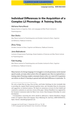 Individual Differences in the Acquisition of a Complex L2 Phonology: a Training Study