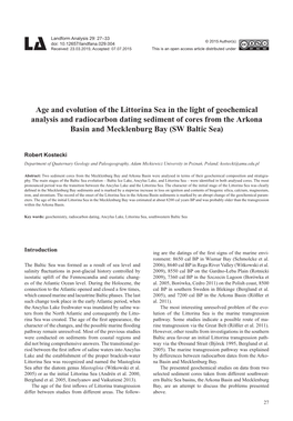 Age and Evolution of the Littorina Sea in the Light of Geochemical Analysis