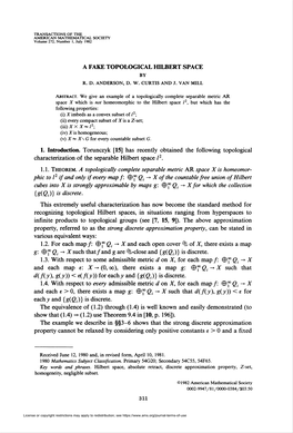 A Fake Topological Hilbert Space by R