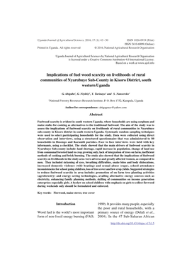 Implications of Fuel Wood Scarcity on Livelihoods of Rural Communities of Nyarubuye Sub-County in Kisoro District, South Western Uganda