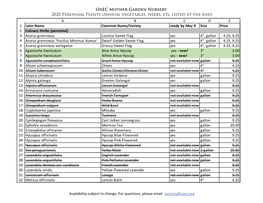OAEC Mother Garden Nursery 2020 Perennial Plants (Annual
