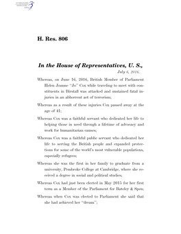 H. Res. 806 in the House of Representatives