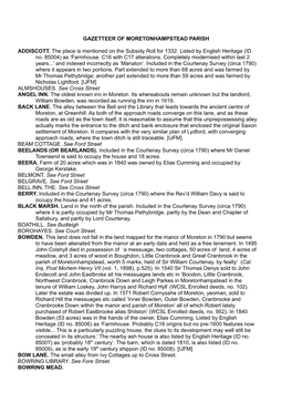 Gazetteer of Moretonhampstead Parish