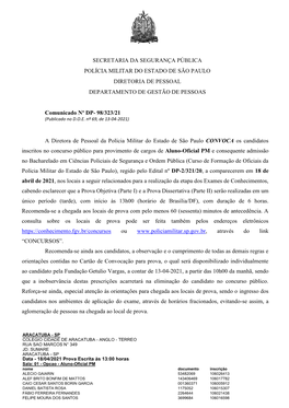 Secretaria Da Segurança Pública Polícia Militar Do Estado De São Paulo Diretoria De Pessoal Departamento De Gestão De Pessoas