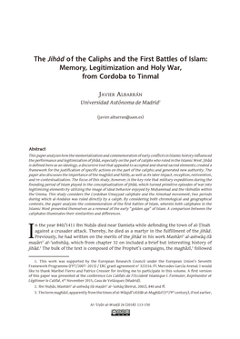 The Jihād of the Caliphs and the First Battles of Islam: Memory, Legitimization and Holy War, from Cordoba to Tinmal