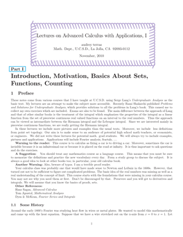 Introduction, Motivation, Basics About Sets, Functions, Counting