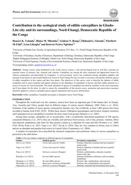 Contribution to the Ecological Study of Edible Caterpillars in Gbado-Lite City