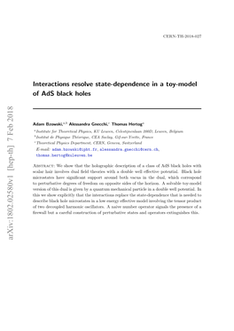 Arxiv: Interactions Resolve State-Dependence in a Toy-Model Of
