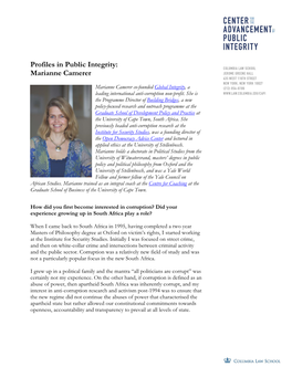 Profiles in Public Integrity: Marianne Camerer