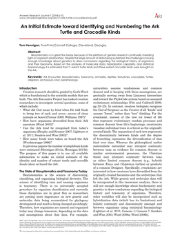 An Initial Estimate Toward Identifying and Numbering the Ark Turtle and Crocodile Kinds