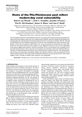 Hosts of the Plio-Pleistocene Past Reflect Modern-Day Coral Vulnerability