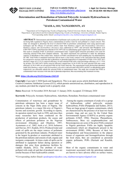 Determination and Remediation of Selected Polycyclic Aromatic Hydrocarbons in Petroleum Contaminated Water