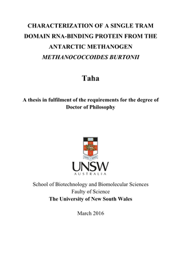 Characterization of a Single Tram Domain Rna-Binding Protein from the Antarctic Methanogen Methanococcoides Burtonii