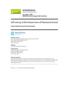 GPR Survey at the Roman Town of Mariana \(Corsica\)