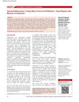 Cervical Hibernoma: a Very Rare Tumor of Childhood – Case Report with Review of Literature