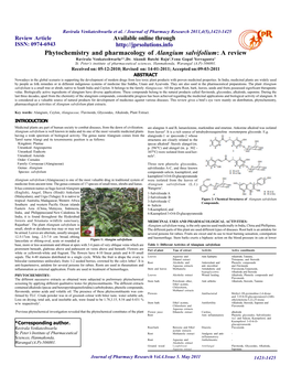 Phytochemistry and Pharmacology of Alangium Salvifolium: a Review Ravirala Venkateshwarlu*1,,Dr