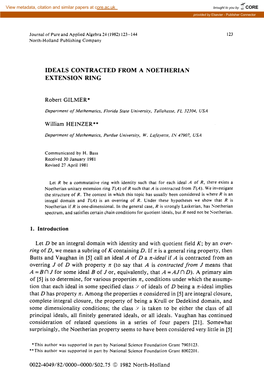 Ideals Contracted from a Noetherian Extension Ring 1