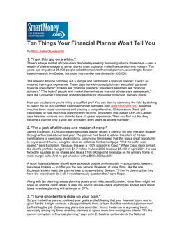 Ten Things Your Financial Planner Won't Tell You