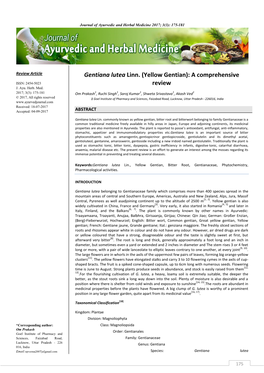 Gentiana Lutea Linn. (Yellow Gentian): a Comprehensive Review