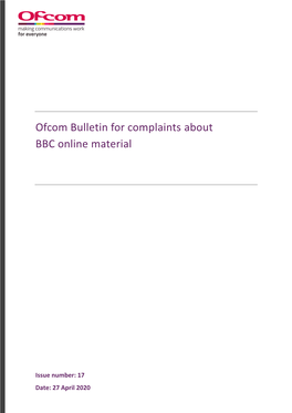 Bulletin for Complaints About BBC Online Material