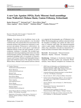 A New Late Agenian (Mn2a, Early Miocene) Fossil Assemblage from Wallenried (Molasse Basin, Canton Fribourg, Switzerland)