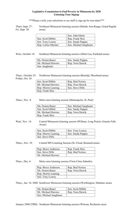 Legislative Commission to End Poverty in Minnesota by 2020 Listening Tour Signup
