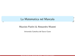 La Matematica Nel Mancala