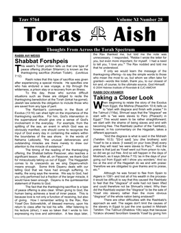 Shabbat Forshpeis Taking a Closer Look