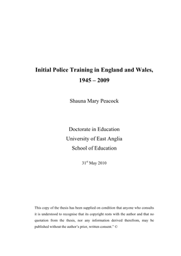 Initial Police Training in England and Wales, 1945 – 2009