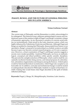 Piaget, Bunge, and the Future of General Philoso- Phy in Latin America