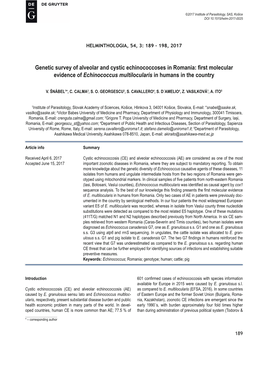 Genetic Survey of Alveolar and Cystic Echinococcoses in Romania: First