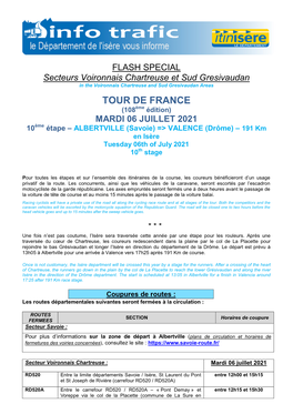 TOUR DE FRANCE (108Ème Édition) MARDI 06 JUILLET 2021 10Ème Étape – ALBERTVILLE (Savoie) => VALENCE (Drôme) – 191 Km En Isère Tuesday 06Th of July 2021 10Th Stage