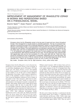 IMPROVEMENT of MANAGEMENT of RHAGOLETIS CERASI in BOSNIA and HERZEGOVINA BASED on a PHENOLOGICAL MODEL Branimir Njeþiã1,#, Duðan Peãanin1, and Gordana Ðuriã1,2