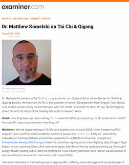 Dr. Matthew Komelski on Tai Chi & Qigong