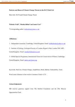 Patterns and Biases of Climate Change Threats in the IUCN Red List Short Title