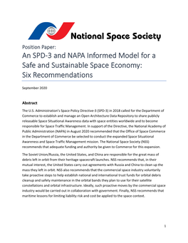 An SPD-3 and NAPA Informed Model for a Safe and Sustainable Space Economy: Six Recommendations