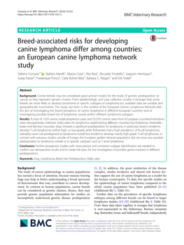 Breed-Associated Risks for Developing Canine Lymphoma Differ Among