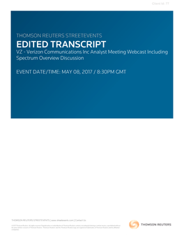 Verizon Communications Inc Analyst Meeting Webcast Including Spectrum Overview Discussion on May 08, 2017 / 8:30PM