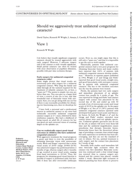 Should We Aggressively Treat Unilateral Congenital Cataracts?