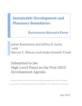 Sustainable Development and Planetary Boundaries