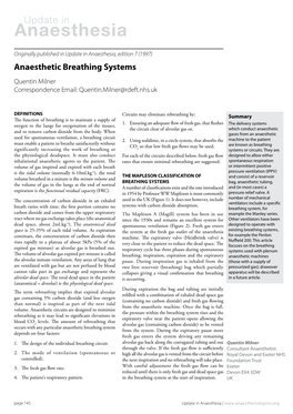 Anaesthetic Breathing Systems Quentin Milner Correspondence Email: Quentin.Milner@Rdeft.Nhs.Uk