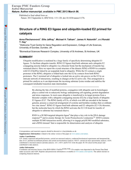 Structure of a RING E3 Ligase and Ubiquitin-Loaded E2 Primed for Catalysis