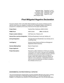 Final Mitigated Negative Declaration